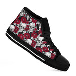 Red Peony Skull Pattern Print Black High Top Sneakers