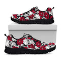 Red Peony Skull Pattern Print Black Running Shoes