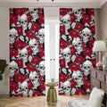 Red Peony Skull Pattern Print Dimout Pencil Pleat Curtains