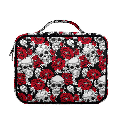 Red Peony Skull Pattern Print Briefcase Bible Bag