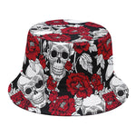 Red Peony Skull Pattern Print Bucket Hat