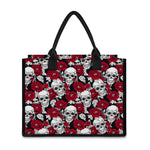 Red Peony Skull Pattern Print Canvas Tote Bag