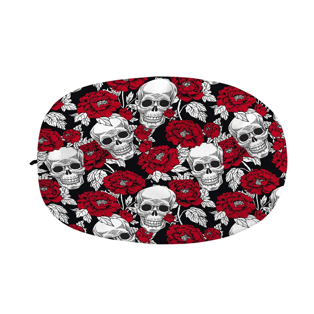 Red Peony Skull Pattern Print Car Side Mirror Covers