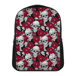 Red Peony Skull Pattern Print Casual Backpack