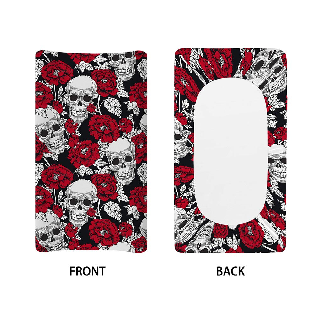 Red Peony Skull Pattern Print Changing Pad Cover