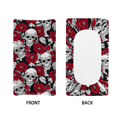 Red Peony Skull Pattern Print Changing Pad Cover