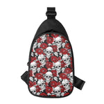 Red Peony Skull Pattern Print Chest Bag