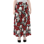 Red Peony Skull Pattern Print Chiffon Maxi Skirt