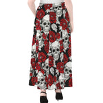 Red Peony Skull Pattern Print Chiffon Maxi Skirt