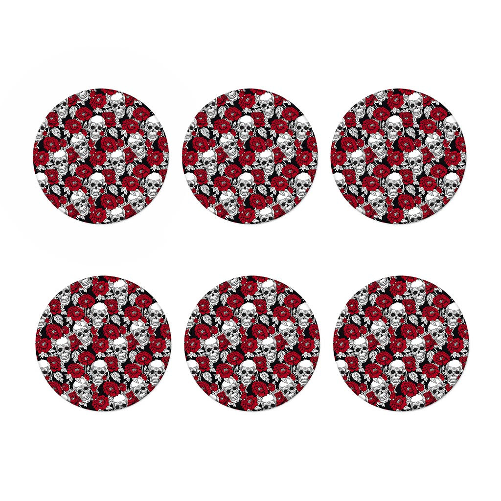 Red Peony Skull Pattern Print Coaster Set