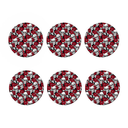 Red Peony Skull Pattern Print Coaster Set