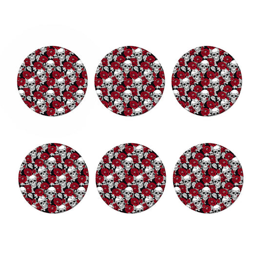 Red Peony Skull Pattern Print Coaster Set