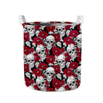 Red Peony Skull Pattern Print Collapsible Laundry Basket