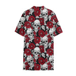 Red Peony Skull Pattern Print Cotton Hawaiian Shirt