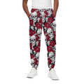 Red Peony Skull Pattern Print Cotton Sweatpants
