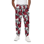 Red Peony Skull Pattern Print Cotton Pants