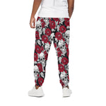 Red Peony Skull Pattern Print Cotton Pants