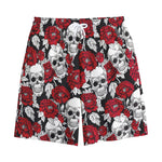 Red Peony Skull Pattern Print Cotton Shorts