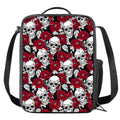 Red Peony Skull Pattern Print Crossbody Lunch Bag
