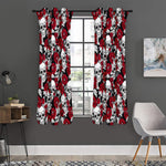 Red Peony Skull Pattern Print Curtain