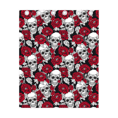 Red Peony Skull Pattern Print Curtain