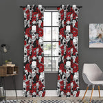 Red Peony Skull Pattern Print Curtain
