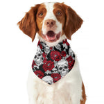 Red Peony Skull Pattern Print Dog Bandana