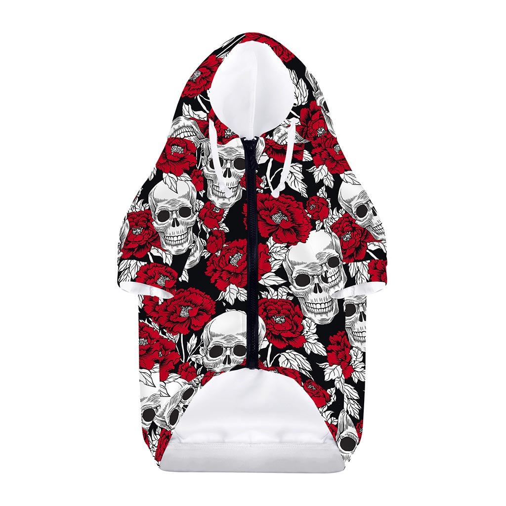 Red Peony Skull Pattern Print Dog Zip Up Hoodie