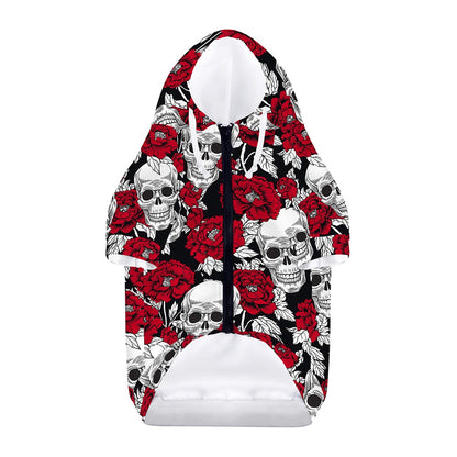 Red Peony Skull Pattern Print Dog Zip Up Hoodie