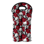 Red Peony Skull Pattern Print Double Neoprene Wine Tote