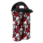 Red Peony Skull Pattern Print Double Neoprene Wine Tote