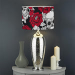 Red Peony Skull Pattern Print Drum Lamp Shade