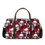 Red Peony Skull Pattern Print Duffle Bag