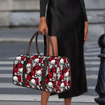 Red Peony Skull Pattern Print Duffle Bag