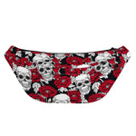 Red Peony Skull Pattern Print Fanny Pack