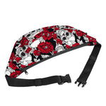 Red Peony Skull Pattern Print Fanny Pack