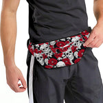 Red Peony Skull Pattern Print Fanny Pack
