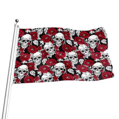 Red Peony Skull Pattern Print Flag