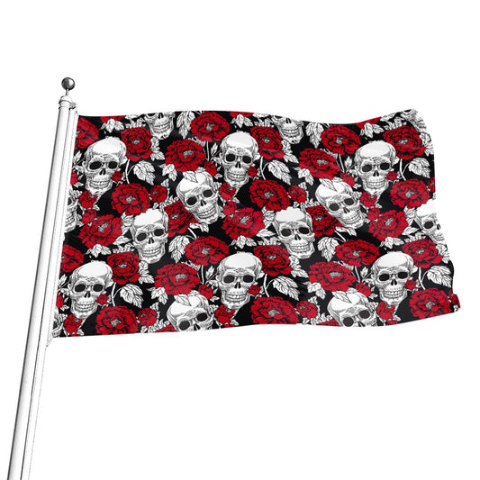 Red Peony Skull Pattern Print Flag