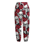 Red Peony Skull Pattern Print Fleece Lined Knit Pants