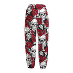 Red Peony Skull Pattern Print Fleece Lined Knit Pants