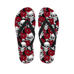 Red Peony Skull Pattern Print Flip Flops