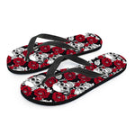 Red Peony Skull Pattern Print Flip Flops