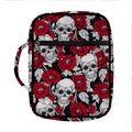Red Peony Skull Pattern Print Front Pocket Bible Bag