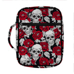 Red Peony Skull Pattern Print Front Pocket Bible Bag
