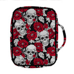 Red Peony Skull Pattern Print Front Pocket Bible Bag