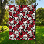 Red Peony Skull Pattern Print Garden Flag