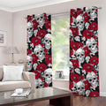 Red Peony Skull Pattern Print Grommet Curtains
