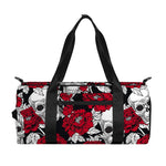 Red Peony Skull Pattern Print Gym Bag