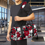Red Peony Skull Pattern Print Gym Bag